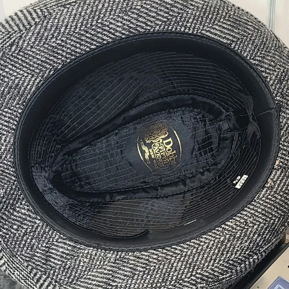 Dobbs 5th Ave NY‎ Wool Hat Fedora Herringbone Black Gray 6 7/8 Classic Dapper